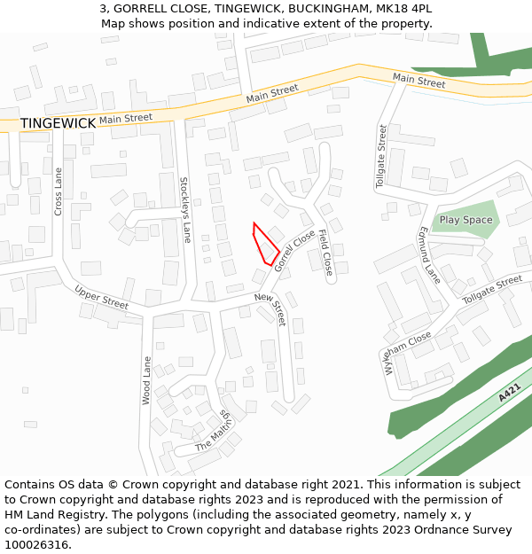 3, GORRELL CLOSE, TINGEWICK, BUCKINGHAM, MK18 4PL: Location map and indicative extent of plot