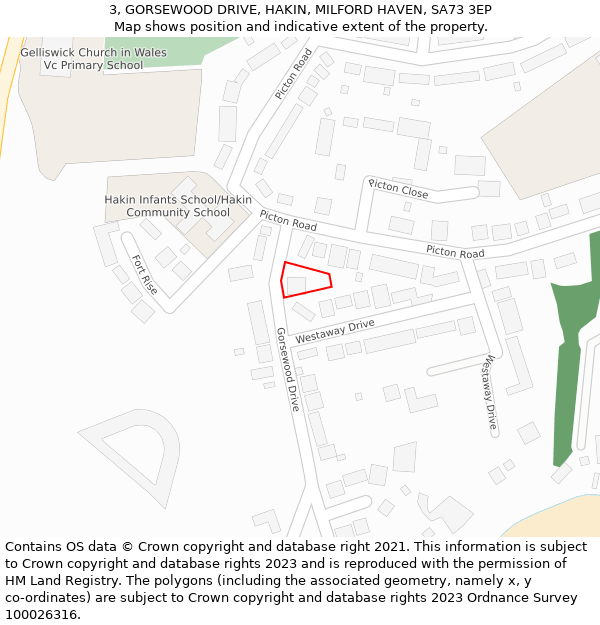 3, GORSEWOOD DRIVE, HAKIN, MILFORD HAVEN, SA73 3EP: Location map and indicative extent of plot