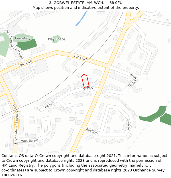 3, GORWEL ESTATE, AMLWCH, LL68 9EU: Location map and indicative extent of plot