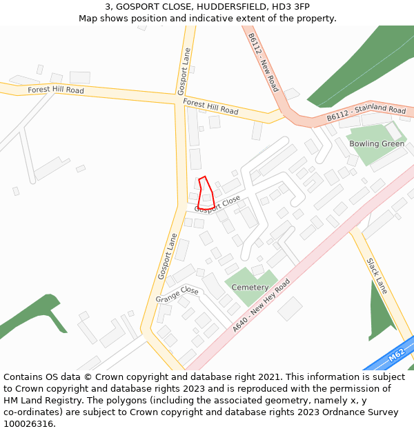 3, GOSPORT CLOSE, HUDDERSFIELD, HD3 3FP: Location map and indicative extent of plot