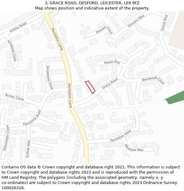 3, GRACE ROAD, DESFORD, LEICESTER, LE9 9FZ: Location map and indicative extent of plot