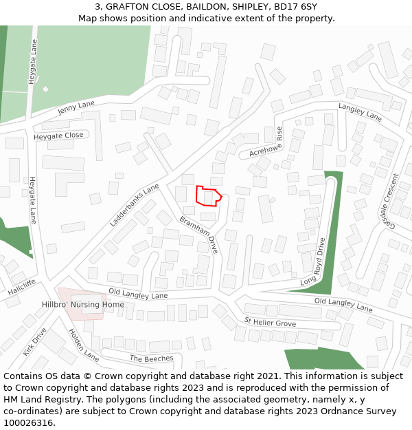 3, GRAFTON CLOSE, BAILDON, SHIPLEY, BD17 6SY: Location map and indicative extent of plot