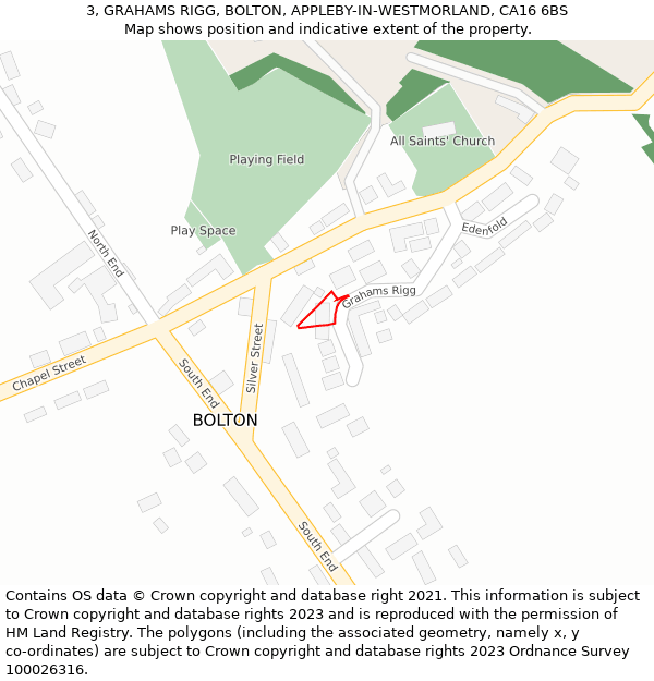 3, GRAHAMS RIGG, BOLTON, APPLEBY-IN-WESTMORLAND, CA16 6BS: Location map and indicative extent of plot