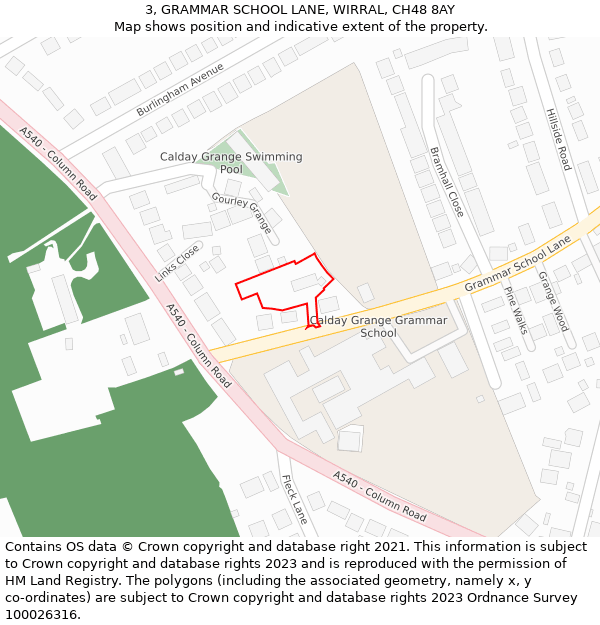 3, GRAMMAR SCHOOL LANE, WIRRAL, CH48 8AY: Location map and indicative extent of plot