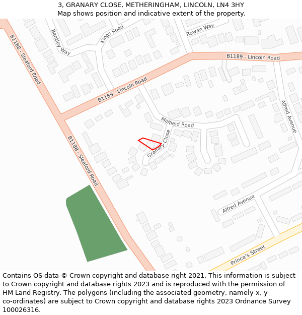 3, GRANARY CLOSE, METHERINGHAM, LINCOLN, LN4 3HY: Location map and indicative extent of plot