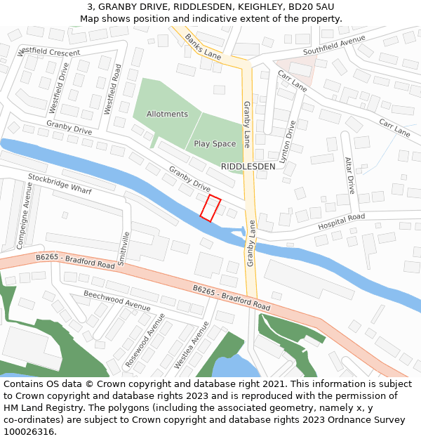 3, GRANBY DRIVE, RIDDLESDEN, KEIGHLEY, BD20 5AU: Location map and indicative extent of plot