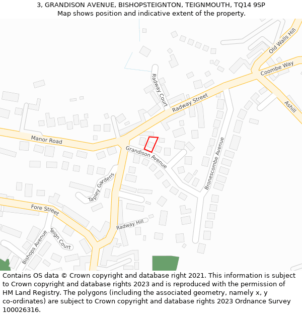 3, GRANDISON AVENUE, BISHOPSTEIGNTON, TEIGNMOUTH, TQ14 9SP: Location map and indicative extent of plot