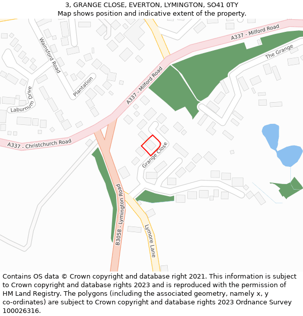 3, GRANGE CLOSE, EVERTON, LYMINGTON, SO41 0TY: Location map and indicative extent of plot