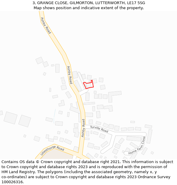 3, GRANGE CLOSE, GILMORTON, LUTTERWORTH, LE17 5SG: Location map and indicative extent of plot