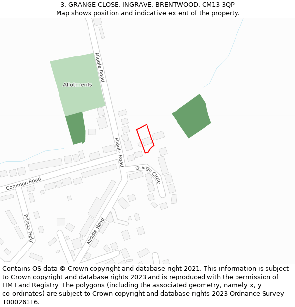 3, GRANGE CLOSE, INGRAVE, BRENTWOOD, CM13 3QP: Location map and indicative extent of plot