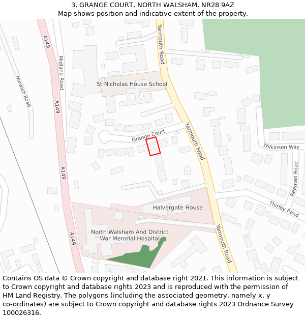 3, GRANGE COURT, NORTH WALSHAM, NR28 9AZ: Location map and indicative extent of plot