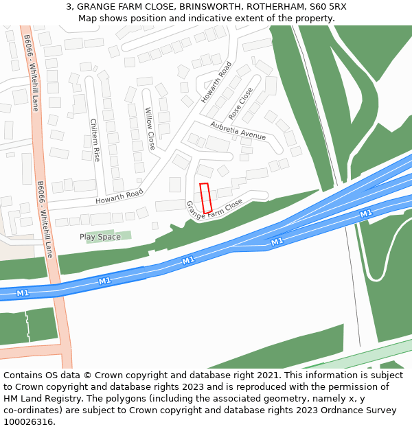 3, GRANGE FARM CLOSE, BRINSWORTH, ROTHERHAM, S60 5RX: Location map and indicative extent of plot