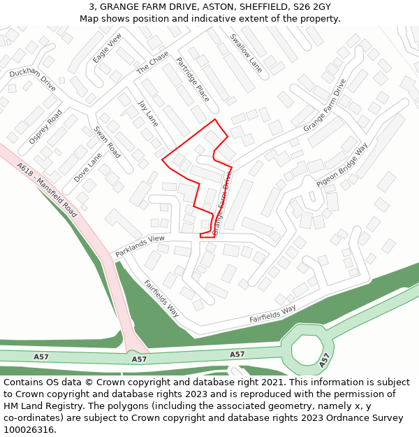 3, GRANGE FARM DRIVE, ASTON, SHEFFIELD, S26 2GY: Location map and indicative extent of plot