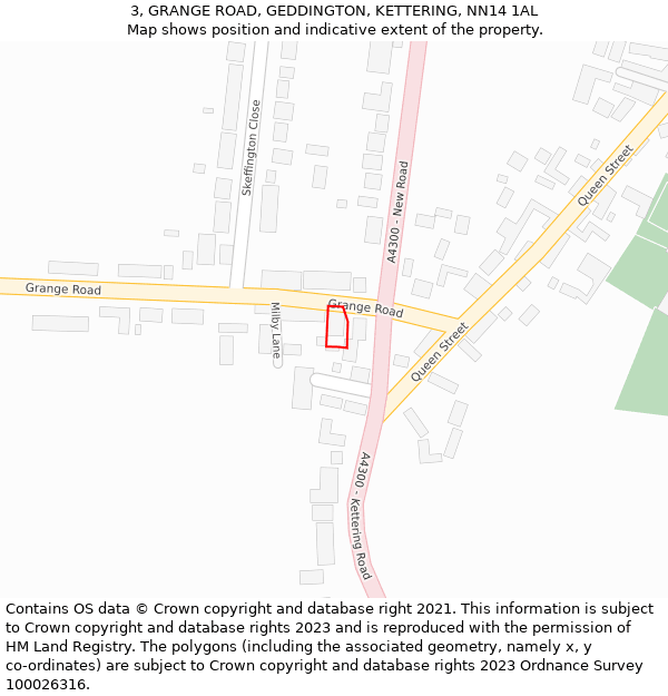 3, GRANGE ROAD, GEDDINGTON, KETTERING, NN14 1AL: Location map and indicative extent of plot