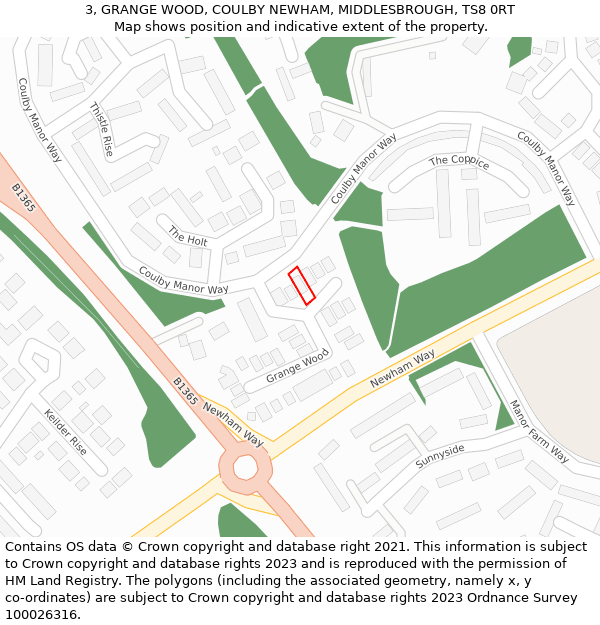 3, GRANGE WOOD, COULBY NEWHAM, MIDDLESBROUGH, TS8 0RT: Location map and indicative extent of plot