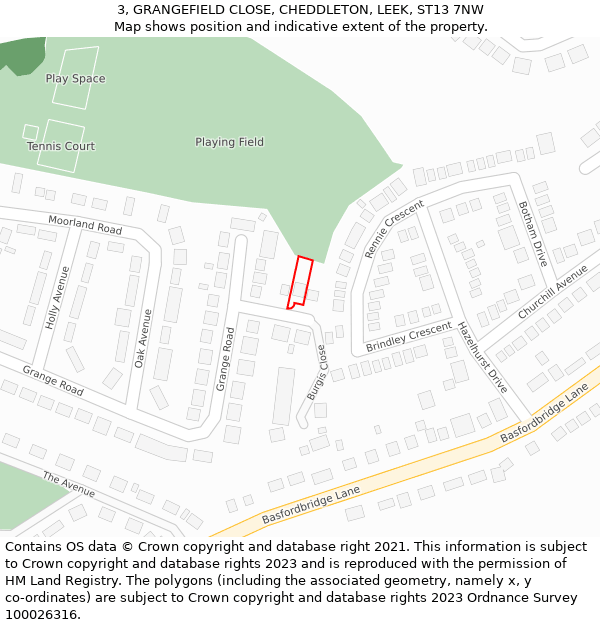 3, GRANGEFIELD CLOSE, CHEDDLETON, LEEK, ST13 7NW: Location map and indicative extent of plot