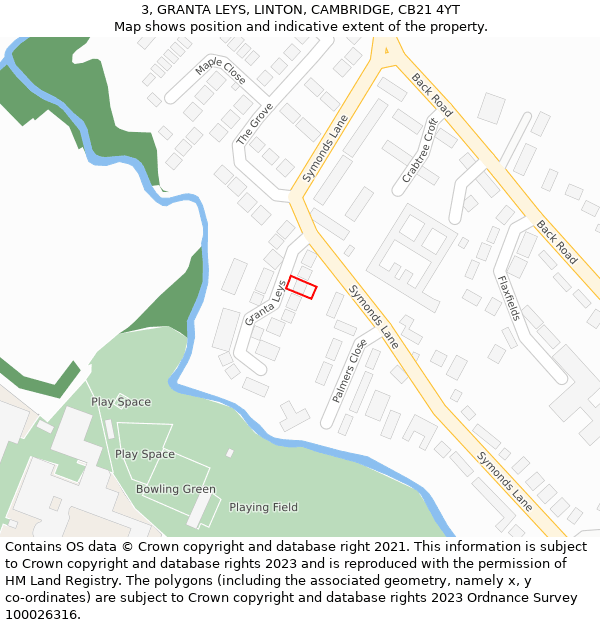 3, GRANTA LEYS, LINTON, CAMBRIDGE, CB21 4YT: Location map and indicative extent of plot