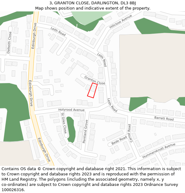 3, GRANTON CLOSE, DARLINGTON, DL3 8BJ: Location map and indicative extent of plot