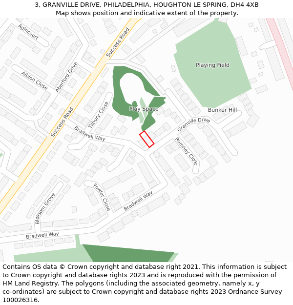 3, GRANVILLE DRIVE, PHILADELPHIA, HOUGHTON LE SPRING, DH4 4XB: Location map and indicative extent of plot