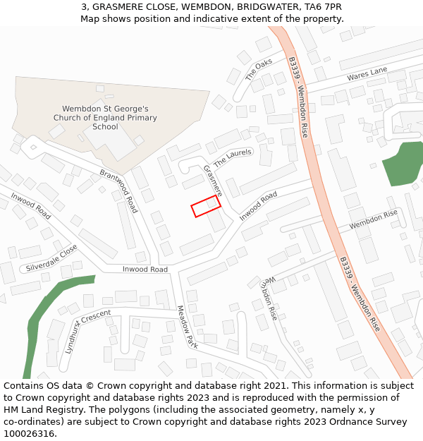3, GRASMERE CLOSE, WEMBDON, BRIDGWATER, TA6 7PR: Location map and indicative extent of plot