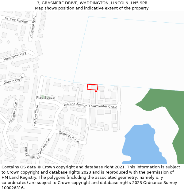 3, GRASMERE DRIVE, WADDINGTON, LINCOLN, LN5 9PR: Location map and indicative extent of plot