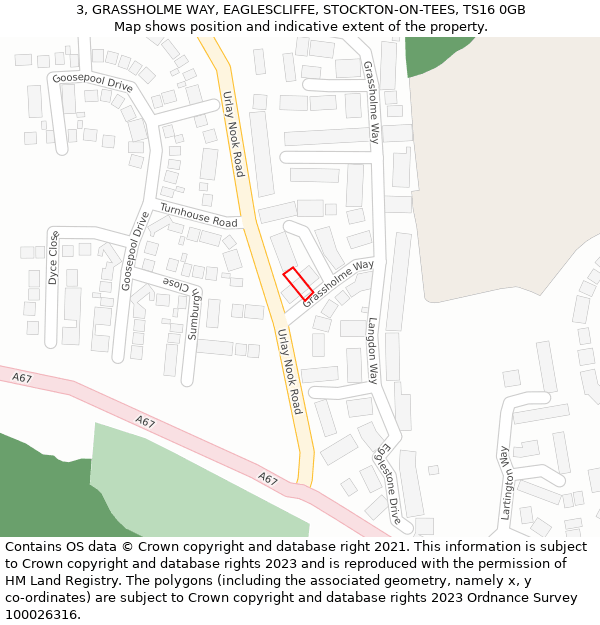 3, GRASSHOLME WAY, EAGLESCLIFFE, STOCKTON-ON-TEES, TS16 0GB: Location map and indicative extent of plot