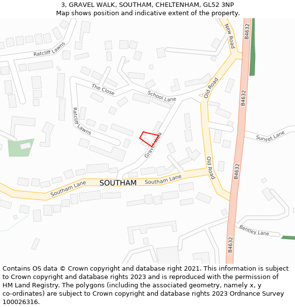 3, GRAVEL WALK, SOUTHAM, CHELTENHAM, GL52 3NP: Location map and indicative extent of plot