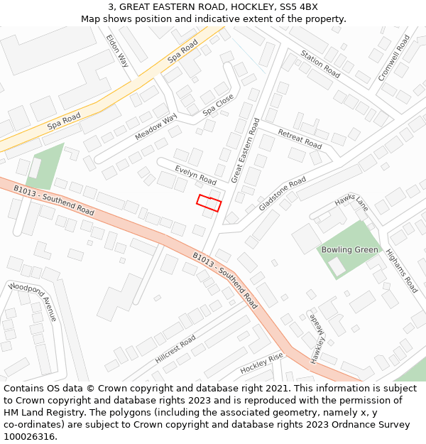 3, GREAT EASTERN ROAD, HOCKLEY, SS5 4BX: Location map and indicative extent of plot