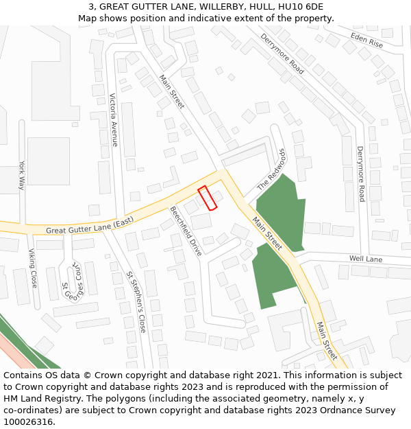 3, GREAT GUTTER LANE, WILLERBY, HULL, HU10 6DE: Location map and indicative extent of plot