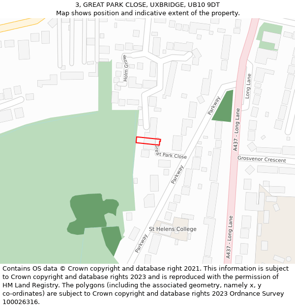 3, GREAT PARK CLOSE, UXBRIDGE, UB10 9DT: Location map and indicative extent of plot