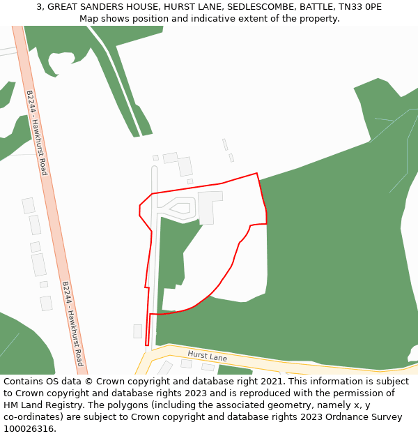 3, GREAT SANDERS HOUSE, HURST LANE, SEDLESCOMBE, BATTLE, TN33 0PE: Location map and indicative extent of plot