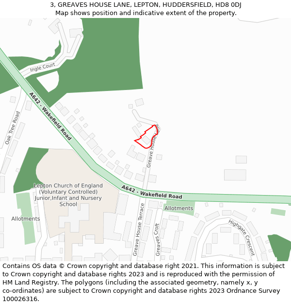 3, GREAVES HOUSE LANE, LEPTON, HUDDERSFIELD, HD8 0DJ: Location map and indicative extent of plot