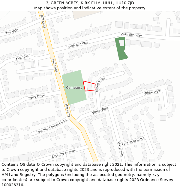 3, GREEN ACRES, KIRK ELLA, HULL, HU10 7JD: Location map and indicative extent of plot