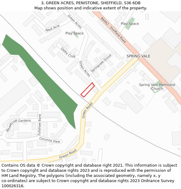 3, GREEN ACRES, PENISTONE, SHEFFIELD, S36 6DB: Location map and indicative extent of plot