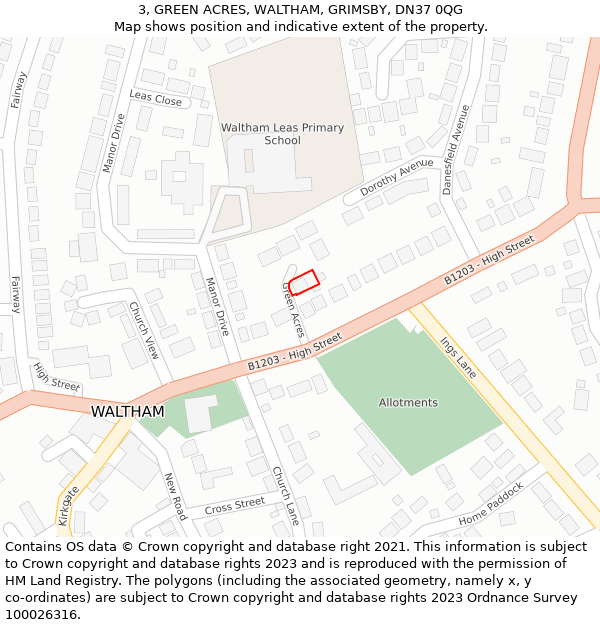 3, GREEN ACRES, WALTHAM, GRIMSBY, DN37 0QG: Location map and indicative extent of plot