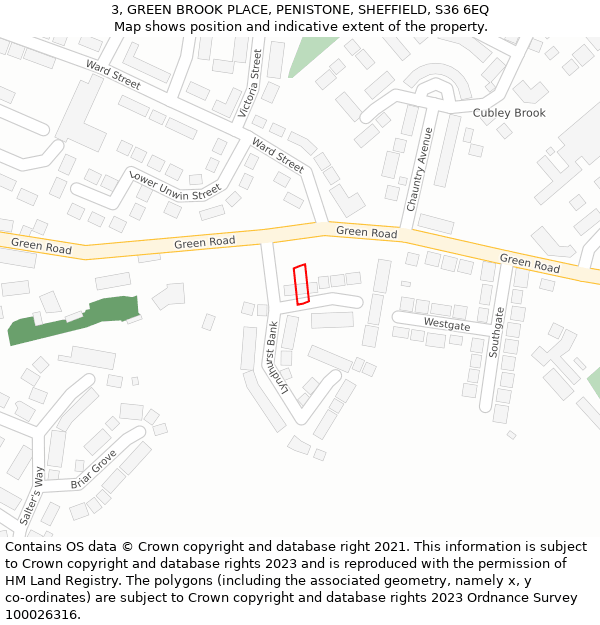 3, GREEN BROOK PLACE, PENISTONE, SHEFFIELD, S36 6EQ: Location map and indicative extent of plot