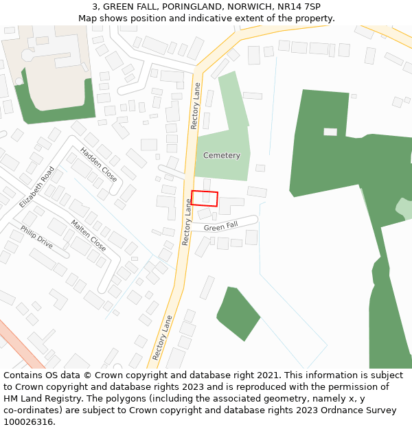 3, GREEN FALL, PORINGLAND, NORWICH, NR14 7SP: Location map and indicative extent of plot
