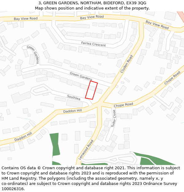 3, GREEN GARDENS, NORTHAM, BIDEFORD, EX39 3QG: Location map and indicative extent of plot