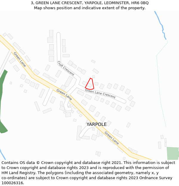 3, GREEN LANE CRESCENT, YARPOLE, LEOMINSTER, HR6 0BQ: Location map and indicative extent of plot