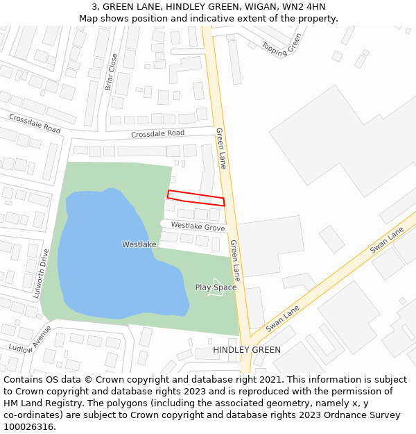 3, GREEN LANE, HINDLEY GREEN, WIGAN, WN2 4HN: Location map and indicative extent of plot