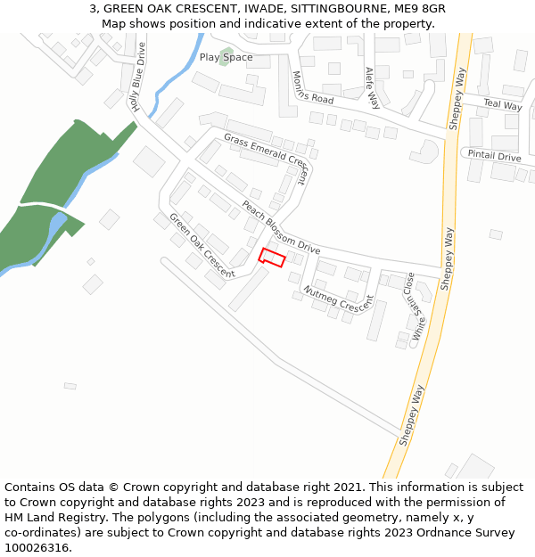 3, GREEN OAK CRESCENT, IWADE, SITTINGBOURNE, ME9 8GR: Location map and indicative extent of plot