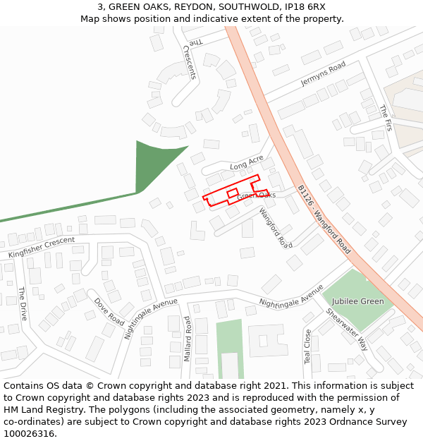 3, GREEN OAKS, REYDON, SOUTHWOLD, IP18 6RX: Location map and indicative extent of plot