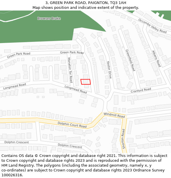 3, GREEN PARK ROAD, PAIGNTON, TQ3 1AH: Location map and indicative extent of plot