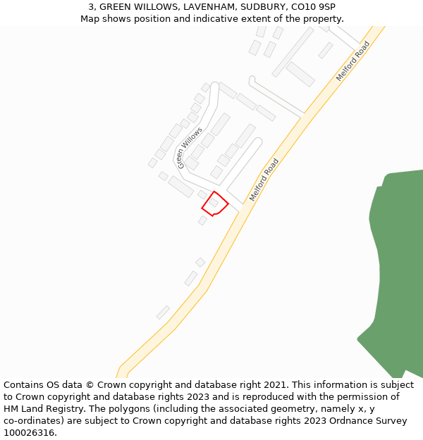 3, GREEN WILLOWS, LAVENHAM, SUDBURY, CO10 9SP: Location map and indicative extent of plot