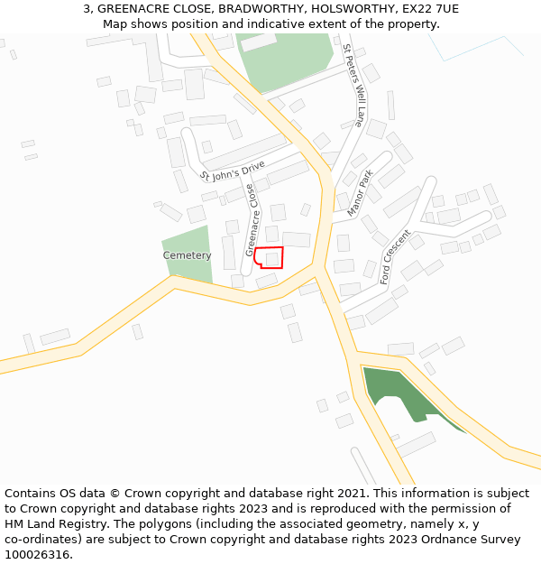 3, GREENACRE CLOSE, BRADWORTHY, HOLSWORTHY, EX22 7UE: Location map and indicative extent of plot