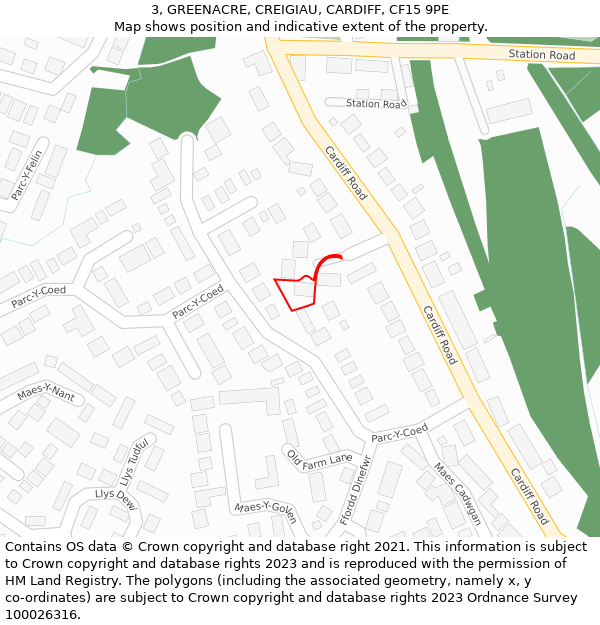 3, GREENACRE, CREIGIAU, CARDIFF, CF15 9PE: Location map and indicative extent of plot