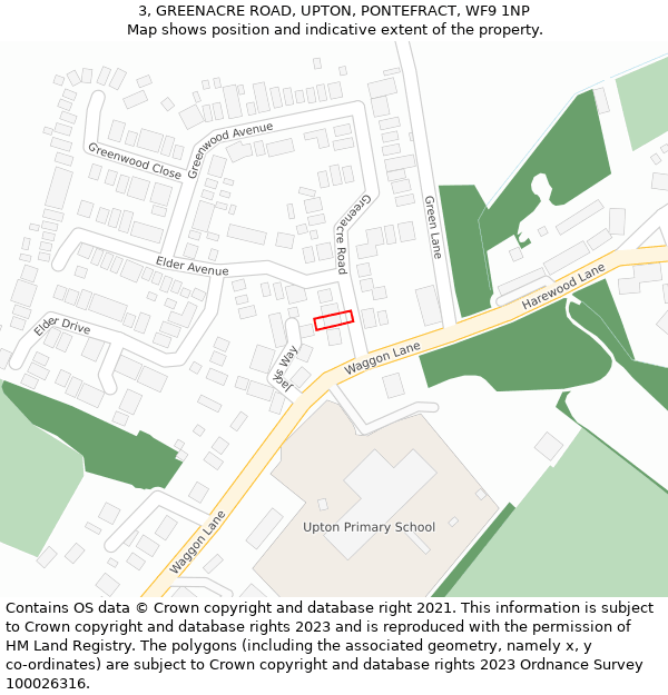 3, GREENACRE ROAD, UPTON, PONTEFRACT, WF9 1NP: Location map and indicative extent of plot