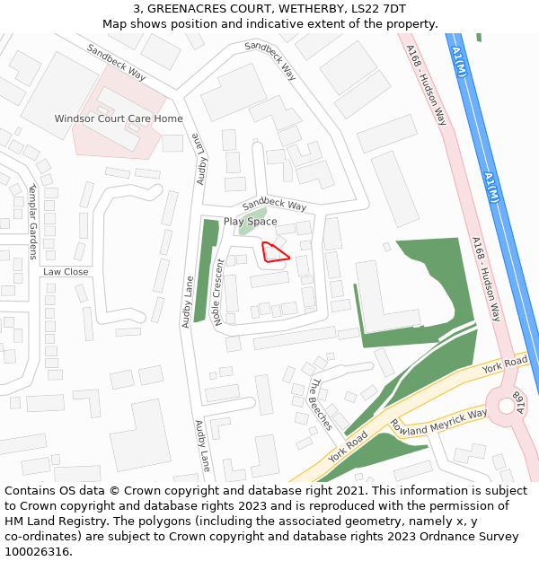 3, GREENACRES COURT, WETHERBY, LS22 7DT: Location map and indicative extent of plot