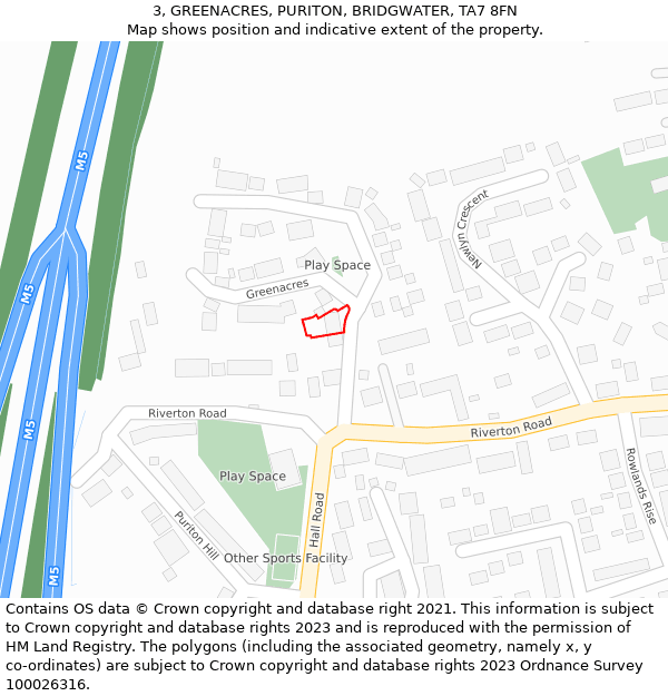 3, GREENACRES, PURITON, BRIDGWATER, TA7 8FN: Location map and indicative extent of plot