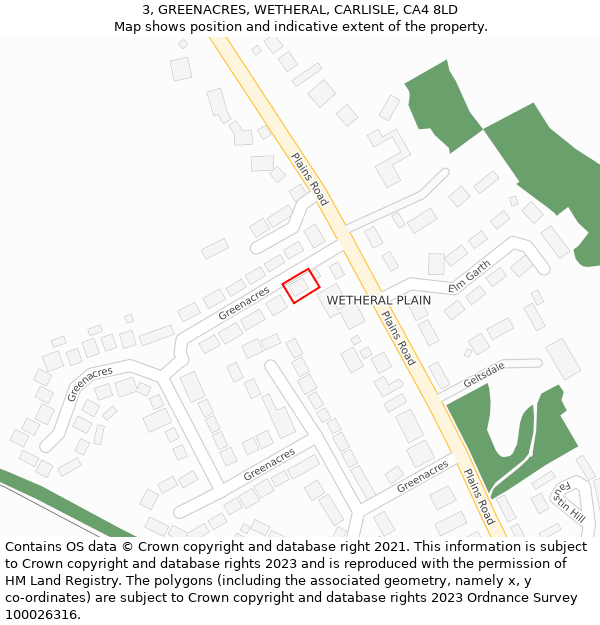 3, GREENACRES, WETHERAL, CARLISLE, CA4 8LD: Location map and indicative extent of plot